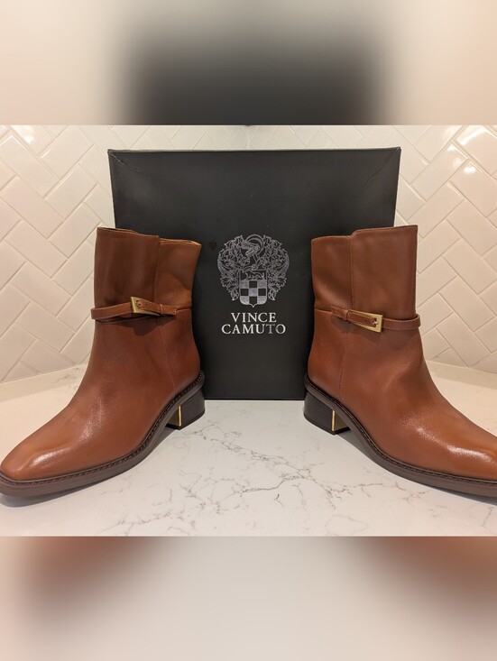 Vince Camuto Shoes - Women's Brown Leather Mid-Calf Ankle Boots (Size 8.5) Equestrian Minimalist Fall